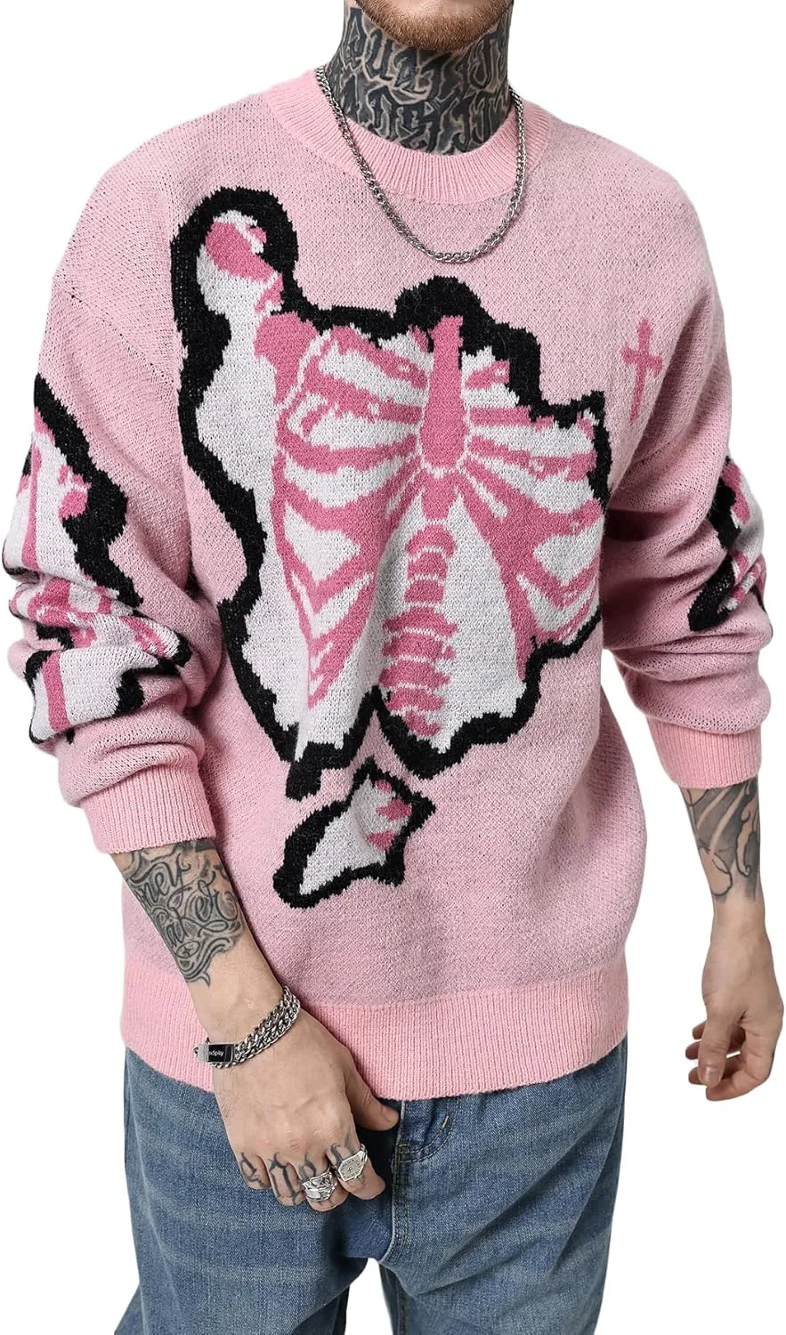 SOLY HUX Men's Sweater Graphic Print Drop Shoulder Long Sleeve Crewneck Pullover Tops
