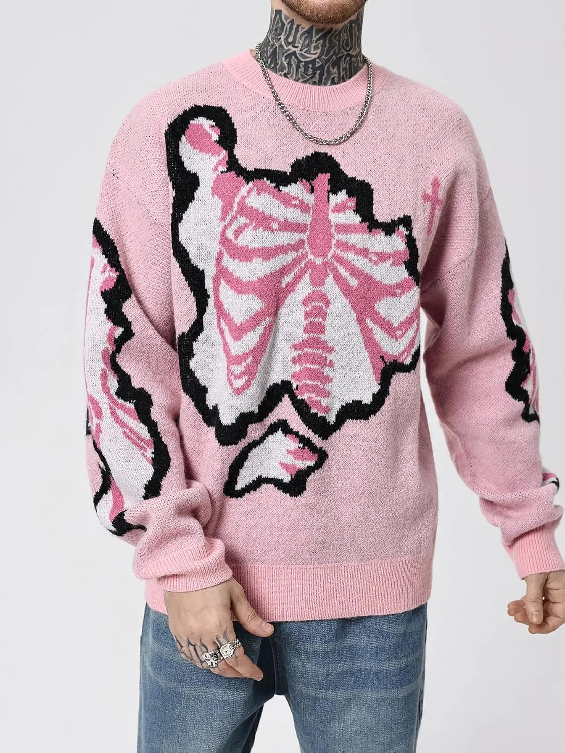 SOLY HUX Men's Sweater Graphic Print Drop Shoulder Long Sleeve Crewneck Pullover Tops