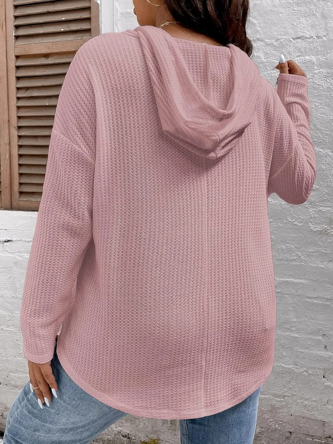 SOLY HUX Women's Plus Size Hoodies Long Sleeve Drawstring Waffle Knit Pullover Sweatshirt Tops