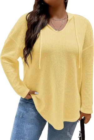 SOLY HUX Women's Plus Size Hoodies Long Sleeve Drawstring Waffle Knit Pullover Sweatshirt Tops