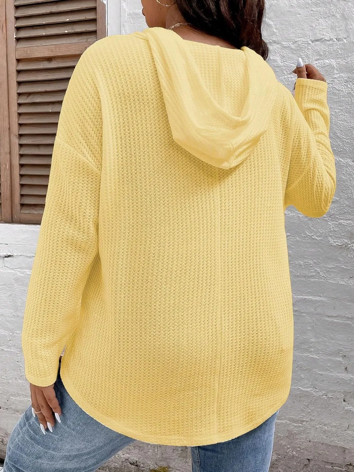 SOLY HUX Women's Plus Size Hoodies Long Sleeve Drawstring Waffle Knit Pullover Sweatshirt Tops