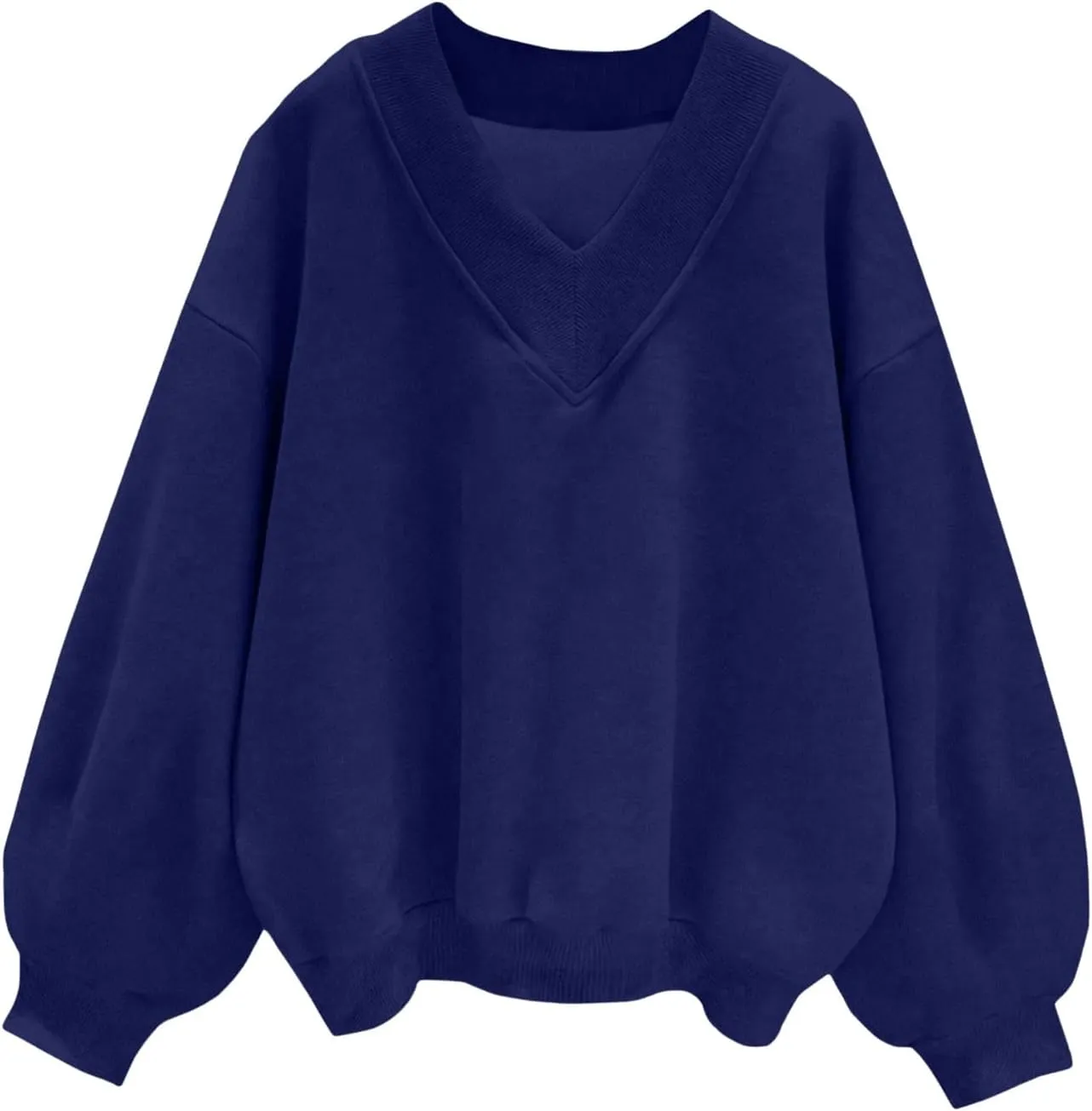 SOLY HUX Women's Plus Size Sweatshirt V Neck Drop Shoulder Long Sleeve Casual Pullover Tops