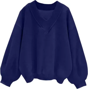 SOLY HUX Women's Plus Size Sweatshirt V Neck Drop Shoulder Long Sleeve Casual Pullover Tops