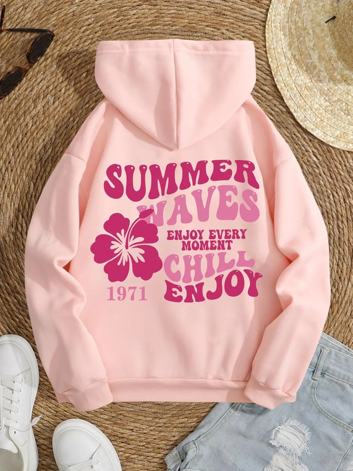 SOLY HUX Womens Sweatshirt Graphic Hoodies Letter Print Casual Long Sleeve Drawstring Pullover Tops with Pocket