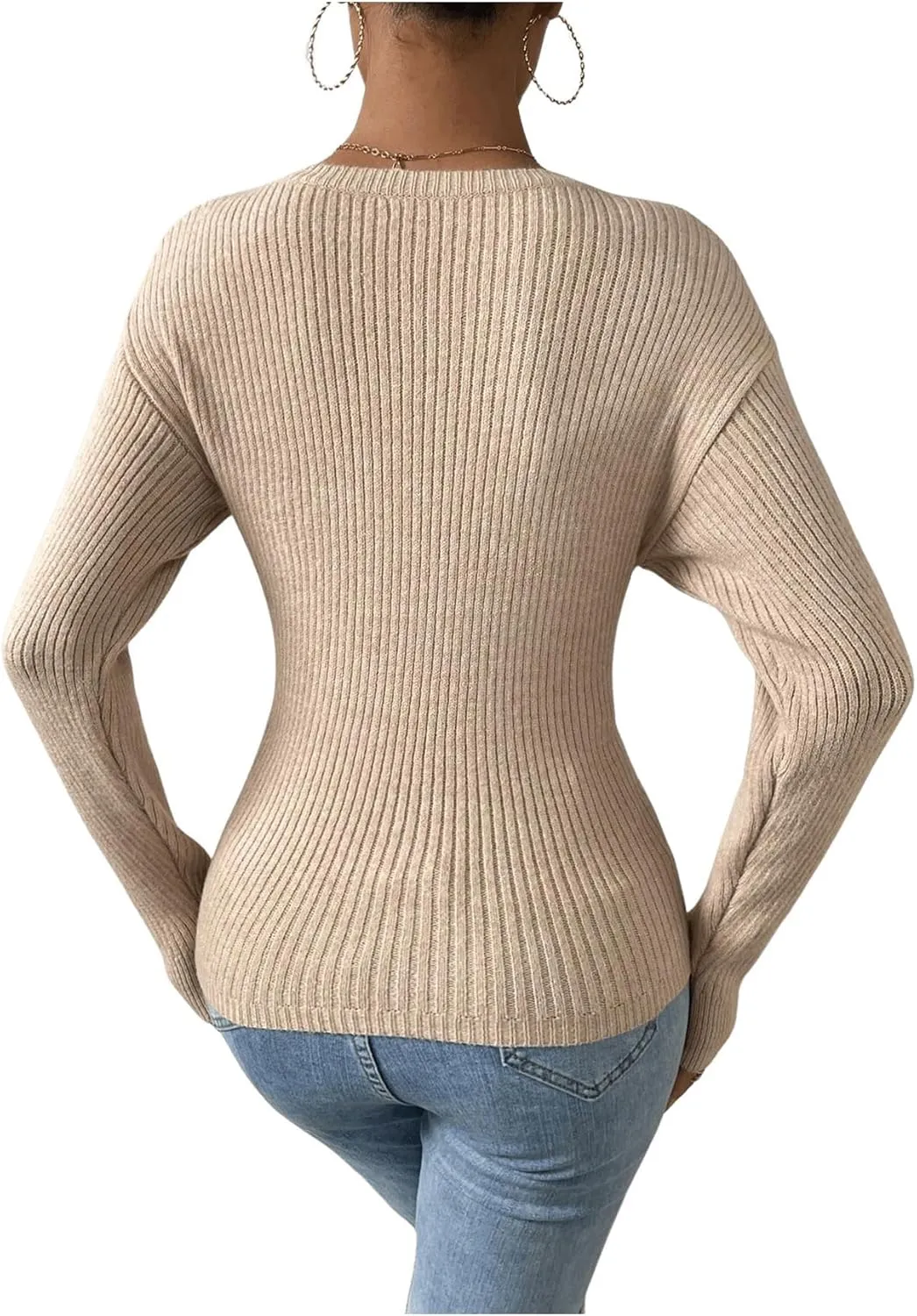SOLY HUX Women's V Neck Long Sleeve Off Shoulder Sweaters Criss Cross Wrap Ruched Pullover Fall Tops