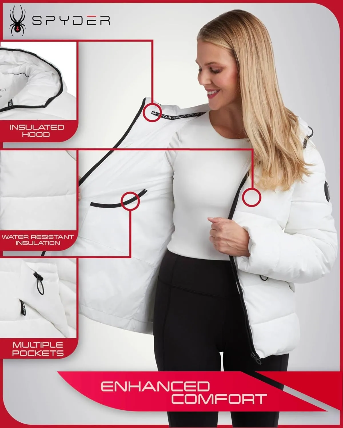 Spyder Women's Puffer Jacket - Water-Resistant Insulated Winter Coat with Cinched Waist - Womens Hooded Quilted Jacket (S-XL)