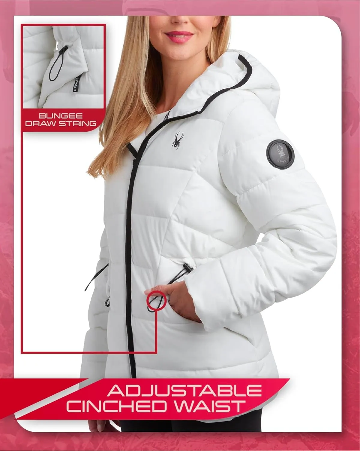 Spyder Women's Puffer Jacket - Water-Resistant Insulated Winter Coat with Cinched Waist - Womens Hooded Quilted Jacket (S-XL)