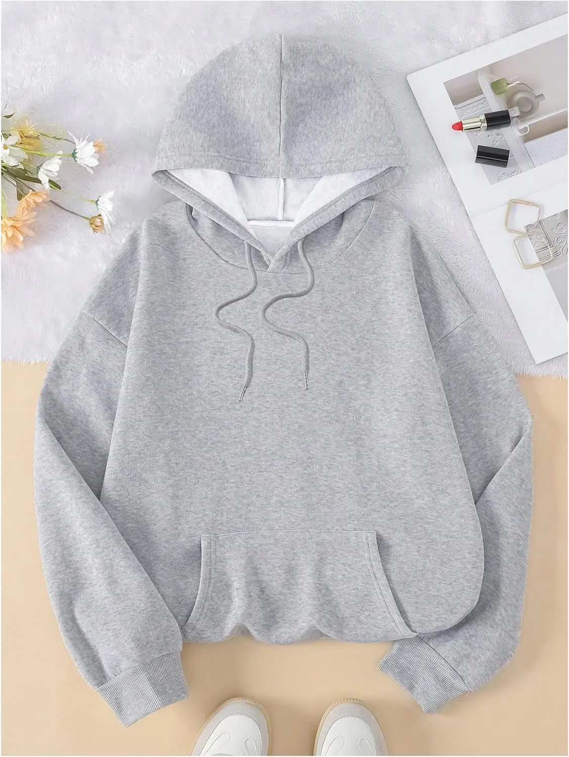SweatyRocks Women's Cherry Graphic Hoodies Letter Print Long Sleeve Oversized Sweatshirt with Pocket