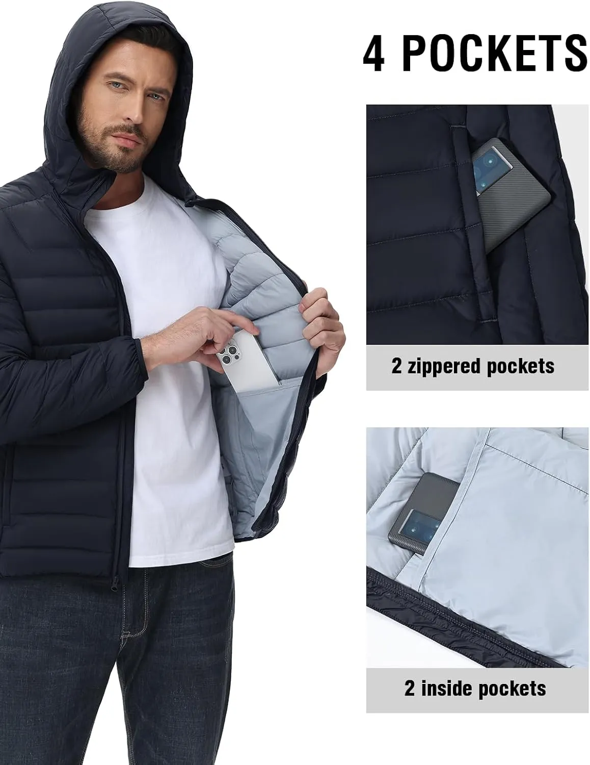 TBMPOY Men's Down Puffer Jackets Packable Lightweight Winter Coat Hooded Warm Insulated Puffy Jacket