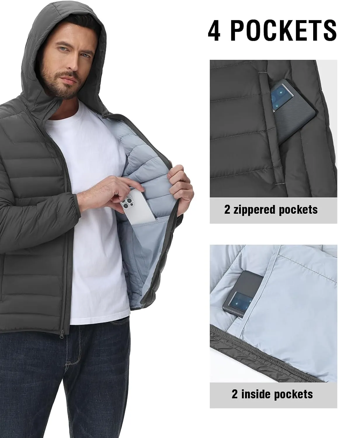 TBMPOY Men's Down Puffer Jackets Packable Lightweight Winter Coat Hooded Warm Insulated Puffy Jacket