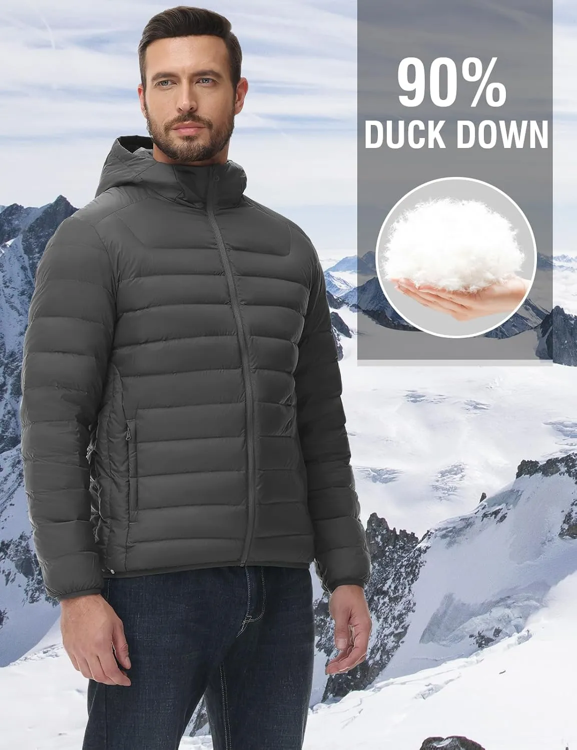 TBMPOY Men's Down Puffer Jackets Packable Lightweight Winter Coat Hooded Warm Insulated Puffy Jacket