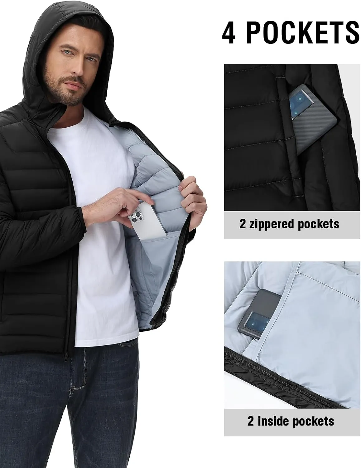 TBMPOY Men's Down Puffer Jackets Packable Lightweight Winter Coat Hooded Warm Insulated Puffy Jacket