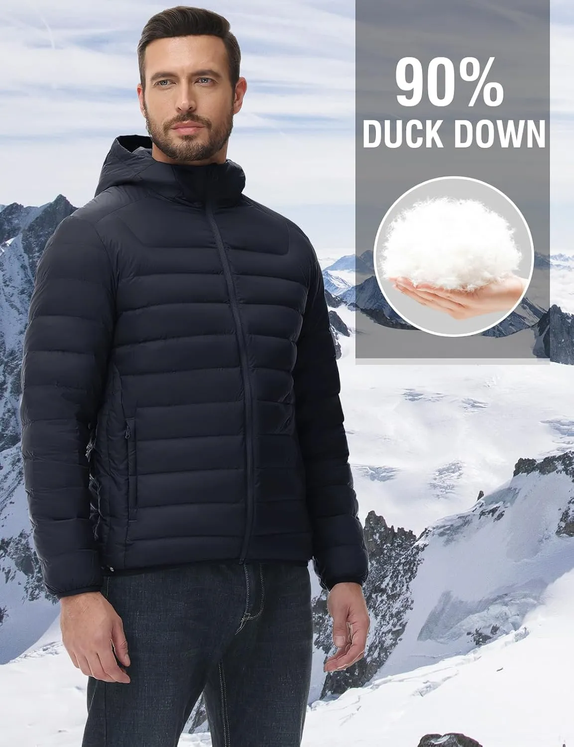 TBMPOY Men's Down Puffer Jackets Packable Lightweight Winter Coat Hooded Warm Insulated Puffy Jacket