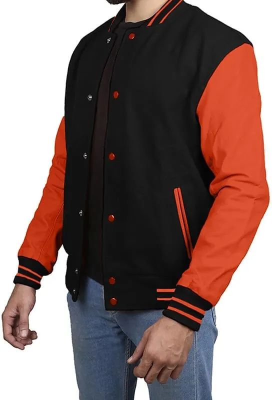 Varsity Jacket - Letterman Jacket - Lightweight Baseball Jackets In (33 Colors) Real Leather Sleeves