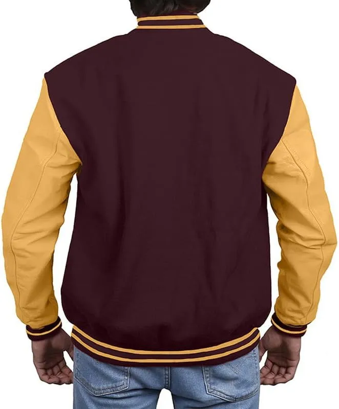 Varsity Jacket - Letterman Jacket - Lightweight Baseball Jackets In (33 Colors) Real Leather Sleeves