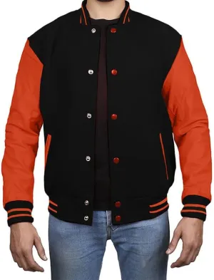 Varsity Jacket - Letterman Jacket - Lightweight Baseball Jackets In (33 Colors) Real Leather Sleeves