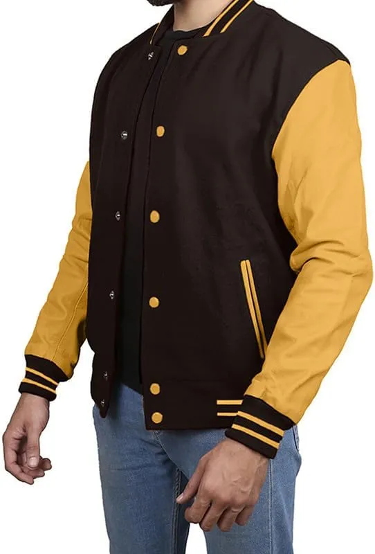 Varsity Jacket - Letterman Jacket - Lightweight Baseball Jackets In (33 Colors) Real Leather Sleeves