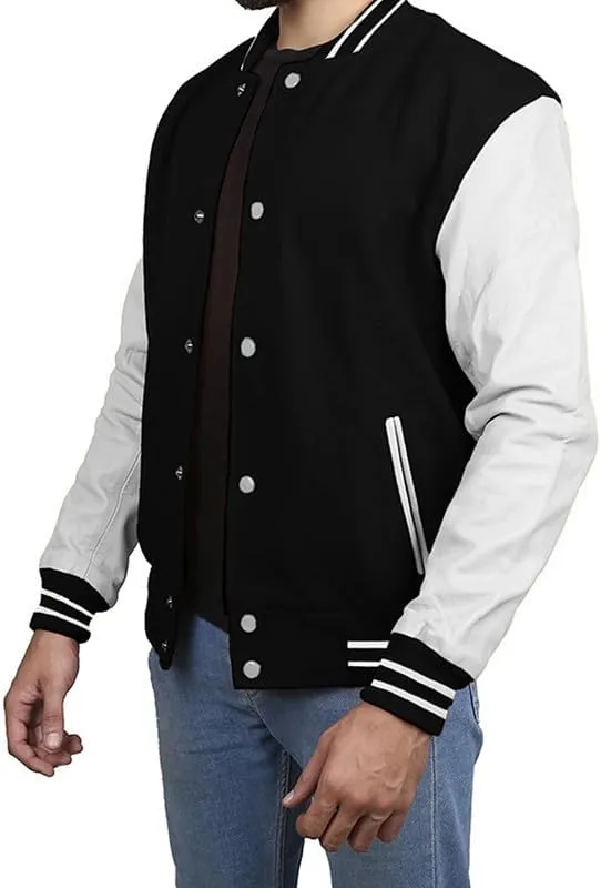 Varsity Jacket - Letterman Jacket - Lightweight Baseball Jackets In (33 Colors) Real Leather Sleeves