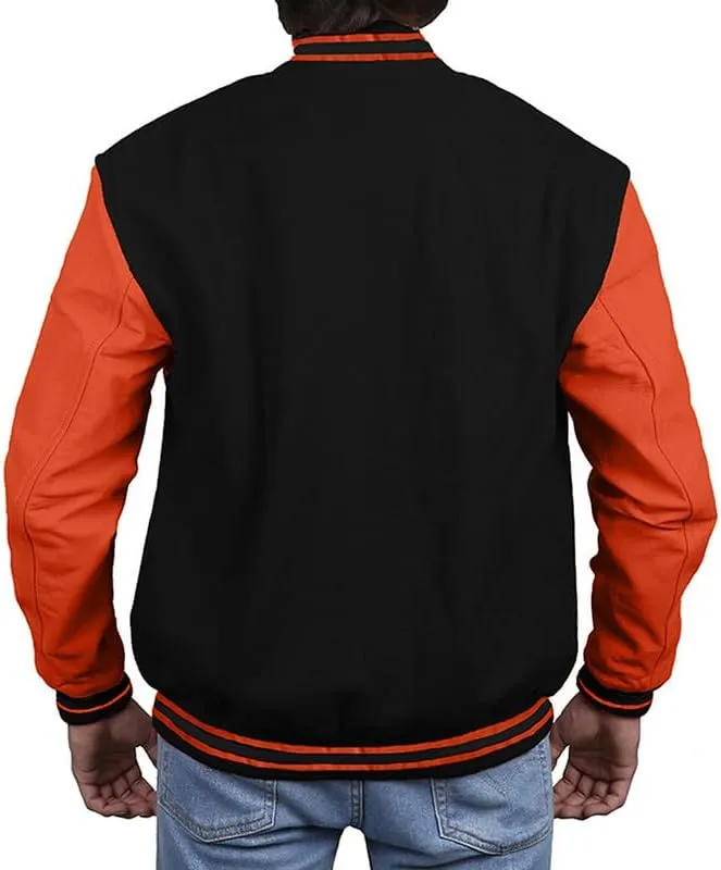 Varsity Jacket - Letterman Jacket - Lightweight Baseball Jackets In (33 Colors) Real Leather Sleeves
