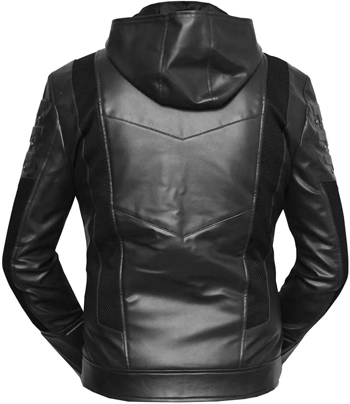 VearFit Emerald Archer Green Arrow Hooded Black SuperHero Comic Men Faux Leather Jacket