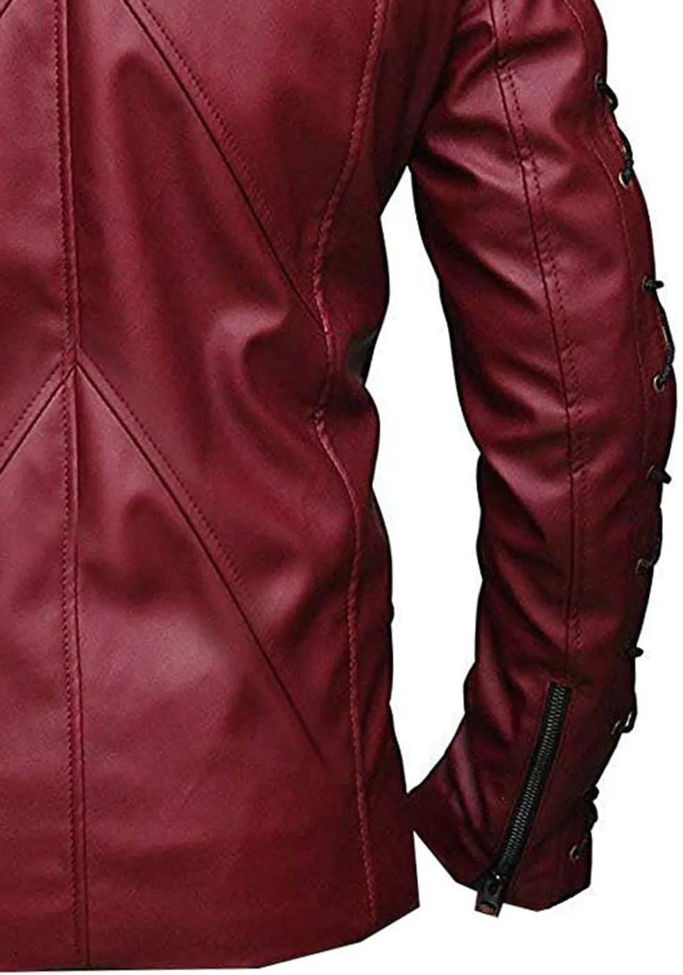 VearFit Stephen Amell Green Arrow Roy Harper Mens Black Faux Leather Jacket SuperHero