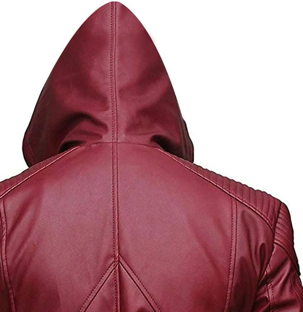 VearFit Stephen Amell Green Arrow Roy Harper Mens Black Faux Leather Jacket SuperHero