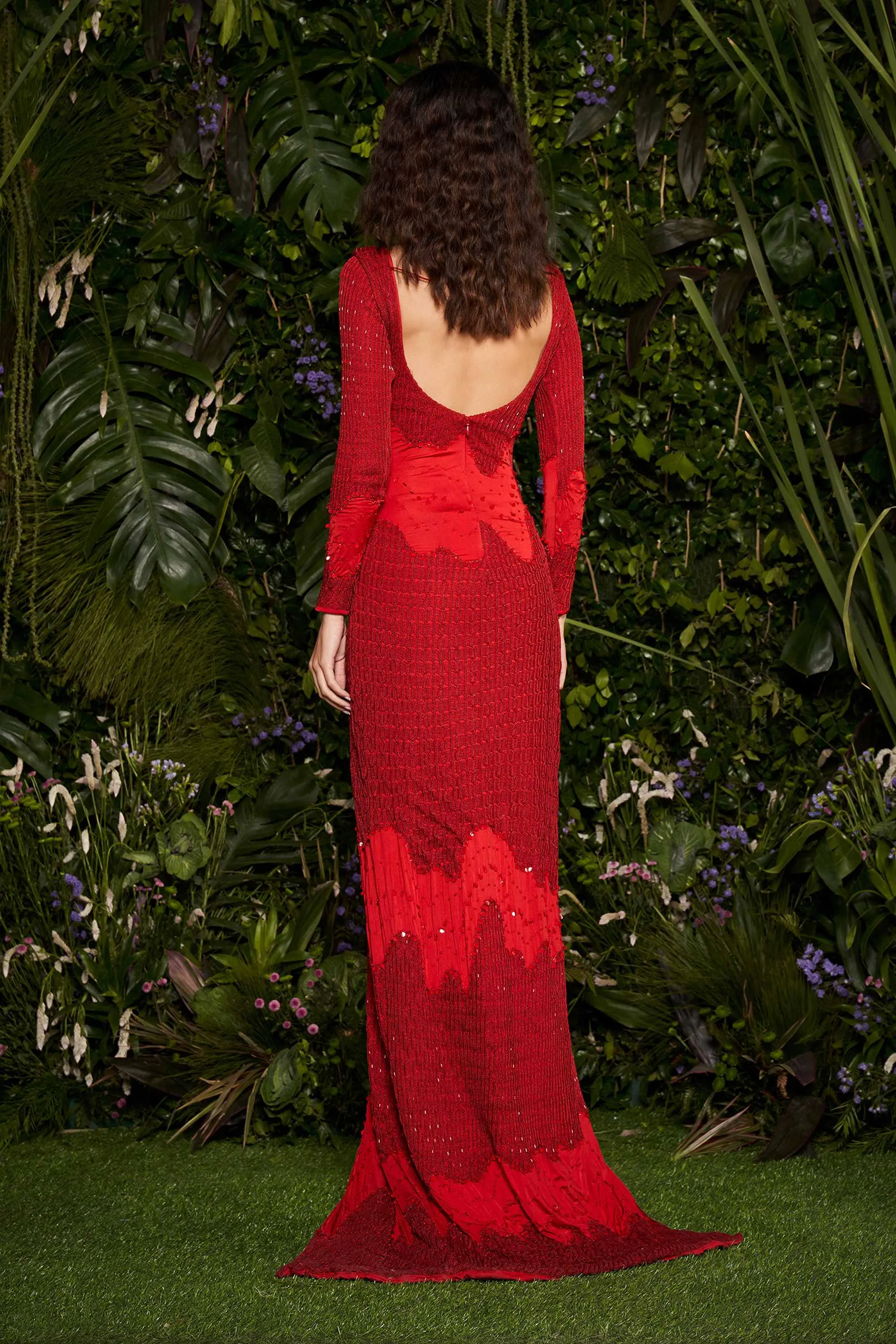 Vermillion Ripplet Column Knitted Gown