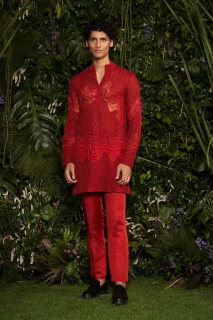 Vermillion Ripplet Stripe-knit Kurta with Churidaar