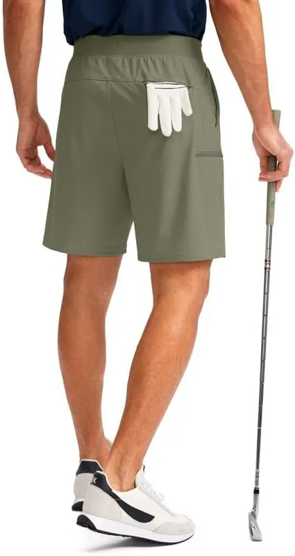 Viodia Men's 7" Golf Shorts with 5 Pockets Elastic Waist Dry Fit Stretch Shorts for Men Hiking Casual Athletic