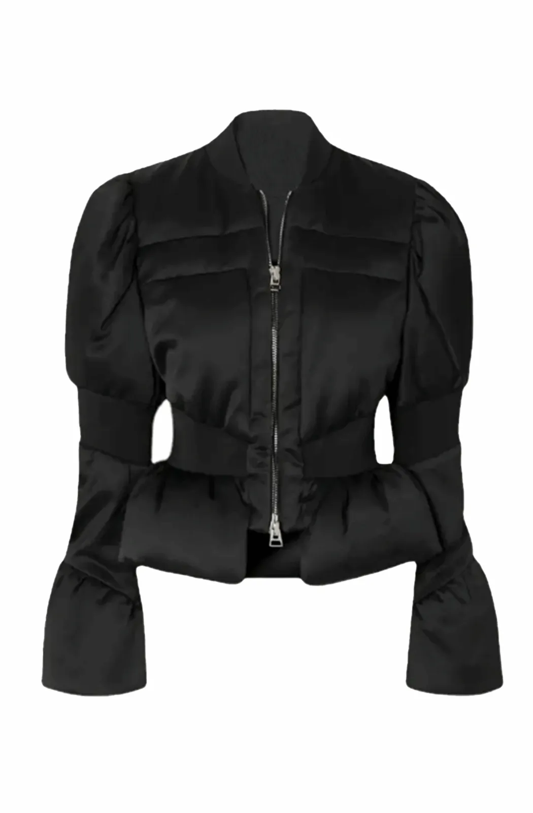 Waisted down coat with flared sleeves