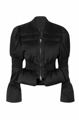 Waisted down coat with flared sleeves
