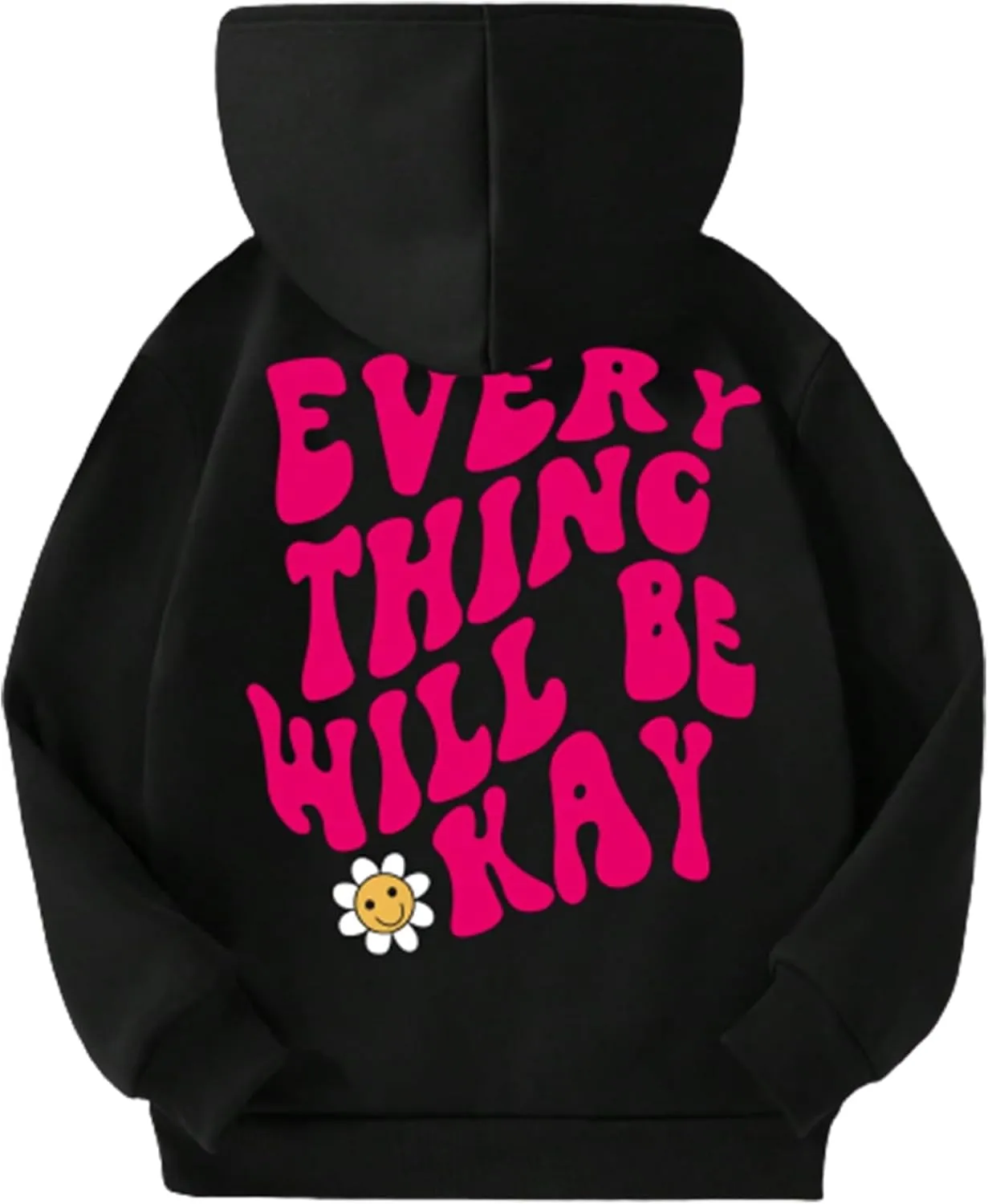 WDIRARA Girl's Cartoon Letter Graphic Print Hoodie Long Sleeve Sweatshirt Pullovers