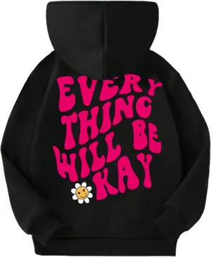 WDIRARA Girl's Cartoon Letter Graphic Print Hoodie Long Sleeve Sweatshirt Pullovers