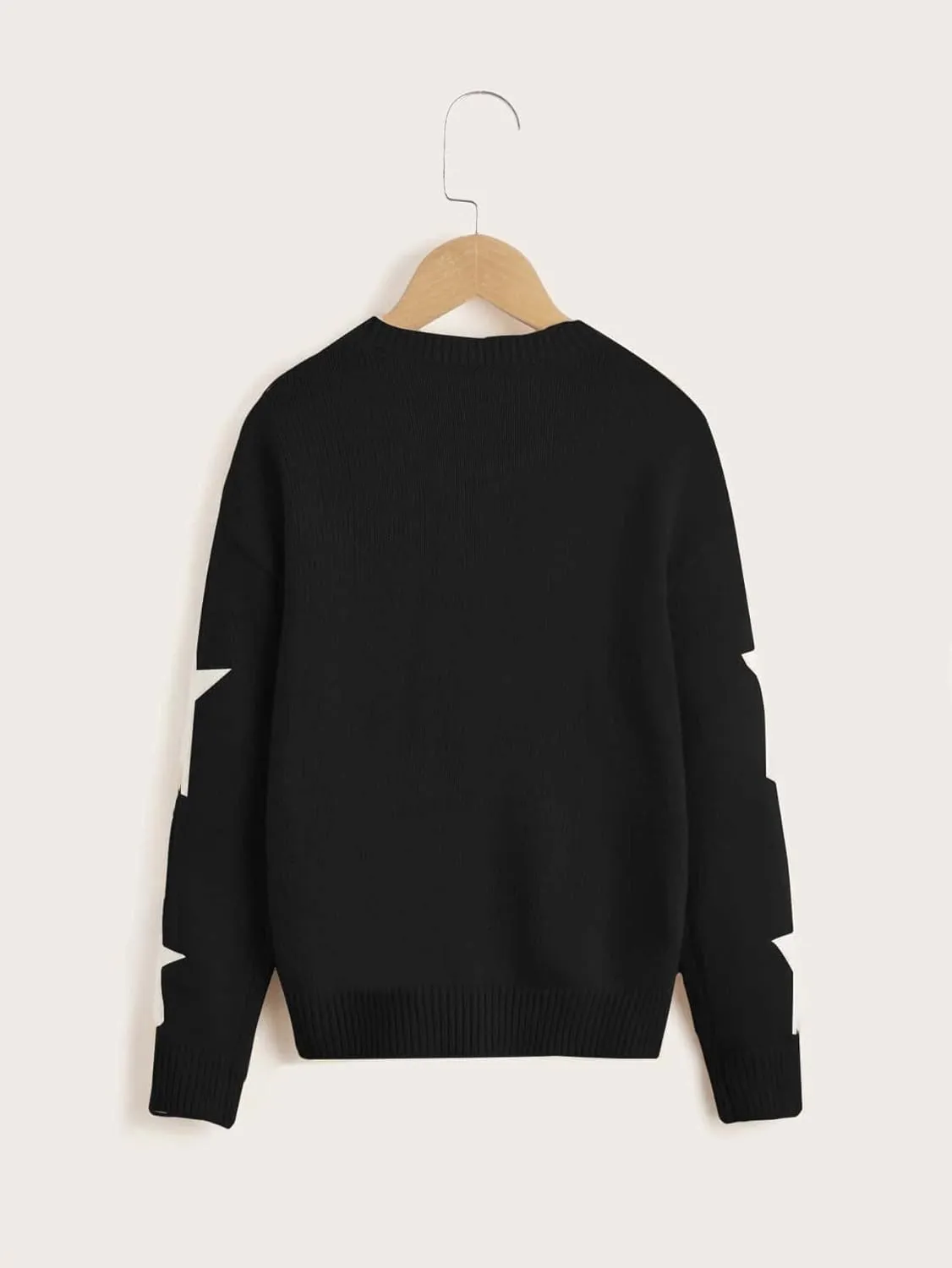 WDIRARA Girl's Star Pattern Round Neck Long Sleeve Sweater Casual Tops
