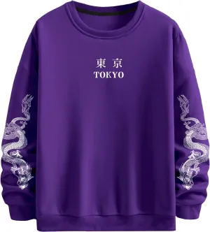 WDIRARA Men's Dragon Letter Graphic Print Sweatshirt Long Sleeve Round Neck Tops Casual Pullovers