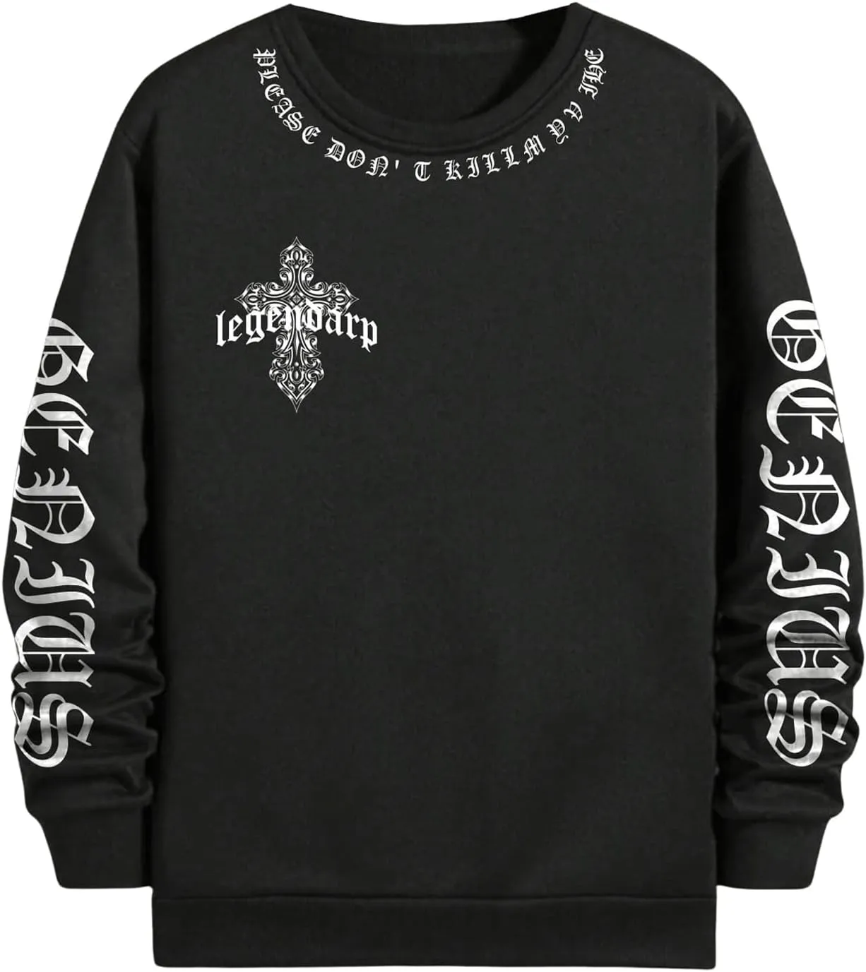WDIRARA Men's Dragon Letter Graphic Print Sweatshirt Long Sleeve Round Neck Tops Casual Pullovers
