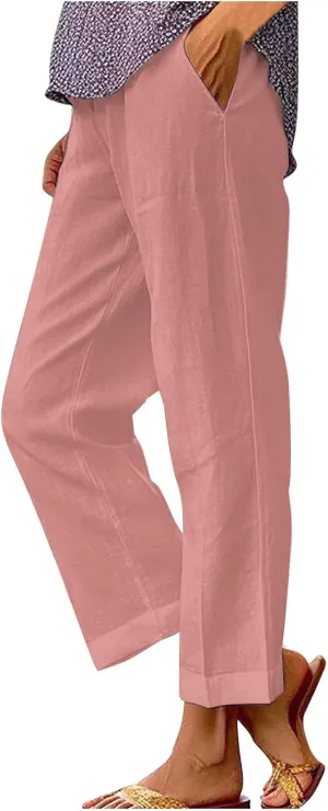 Wide Leg Linen Pants for Women Cotton and Linen Long Pants Lightweight Elastic Waist Pant Comfy Pants Women Women