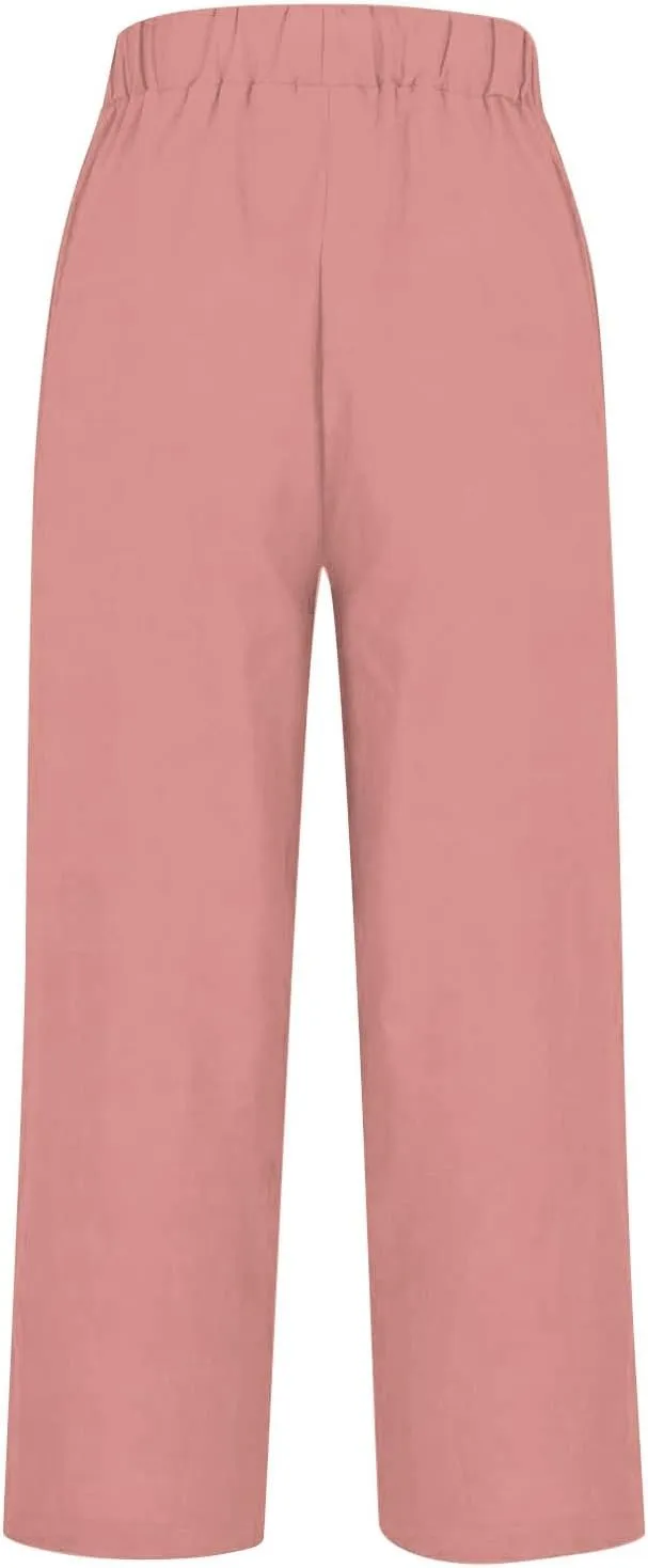Wide Leg Linen Pants for Women Cotton and Linen Long Pants Lightweight Elastic Waist Pant Comfy Pants Women Women