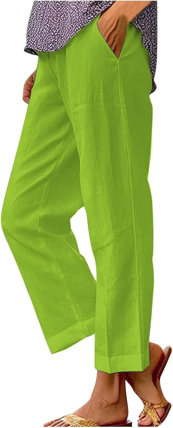 Wide Leg Linen Pants for Women Cotton and Linen Long Pants Lightweight Elastic Waist Pant Comfy Pants Women Women