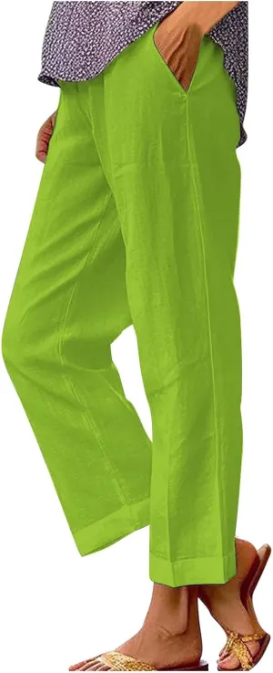 Wide Leg Linen Pants for Women Cotton and Linen Long Pants Lightweight Elastic Waist Pant Comfy Pants Women Women