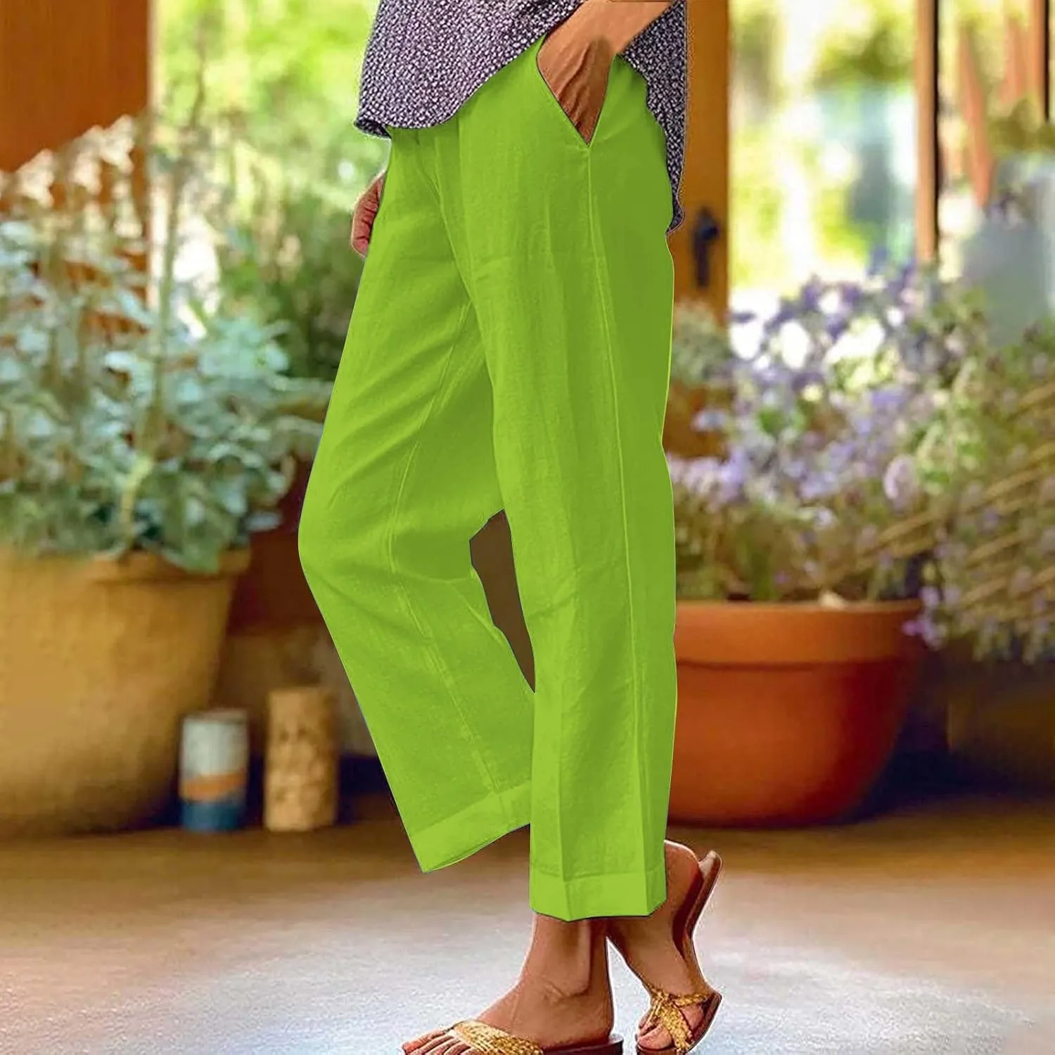 Wide Leg Linen Pants for Women Cotton and Linen Long Pants Lightweight Elastic Waist Pant Comfy Pants Women Women
