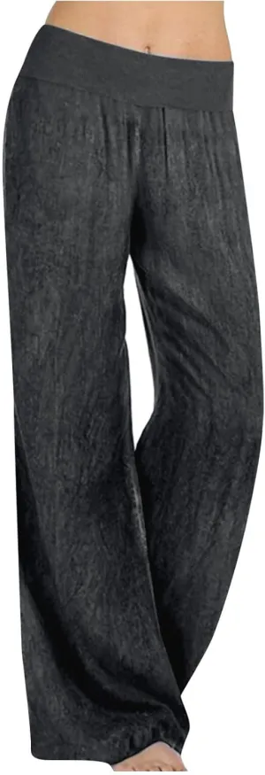 Wide Leg Pants Woman High Waisted Casual Palazzo Pants Imitation Denim Boho Trousers Loose Wide Leg Trendy Jeans