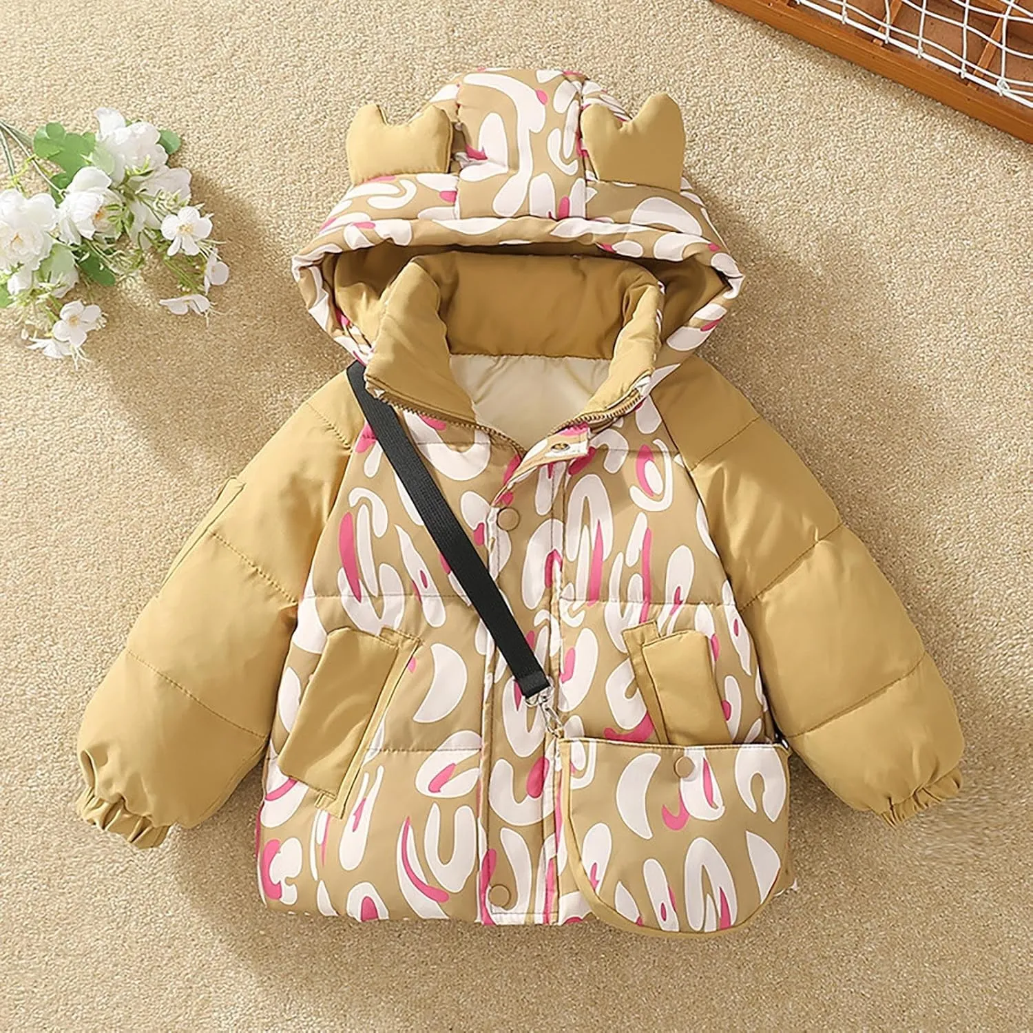Winter Down Coats for Kids Baby Warm Puffer Padded Coat Cotton Hooded With Bag Girls Boys Outerwear
