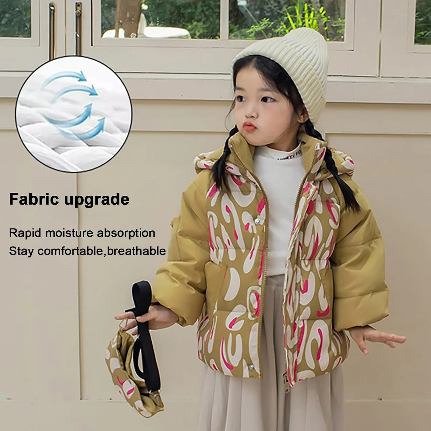 Winter Down Coats for Kids Baby Warm Puffer Padded Coat Cotton Hooded With Bag Girls Boys Outerwear