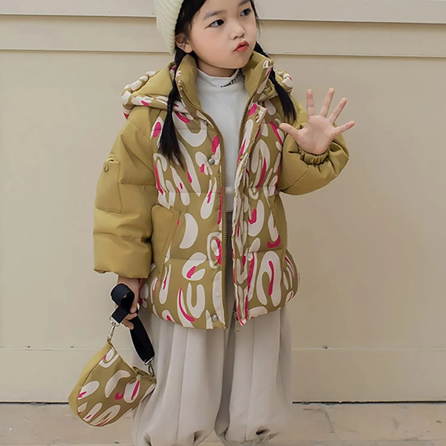 Winter Down Coats for Kids Baby Warm Puffer Padded Coat Cotton Hooded With Bag Girls Boys Outerwear