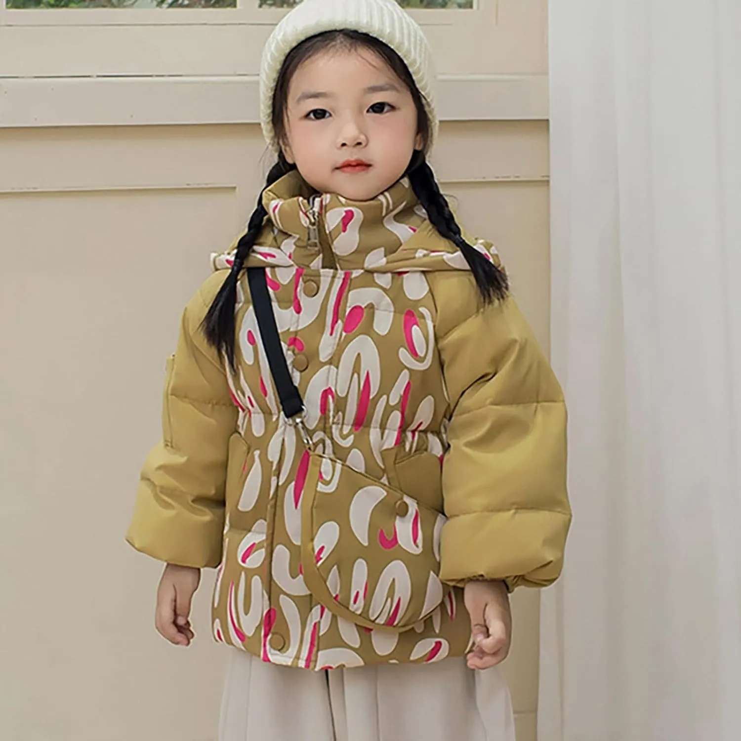 Winter Down Coats for Kids Baby Warm Puffer Padded Coat Cotton Hooded With Bag Girls Boys Outerwear