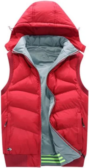 Winter Men Hooded Sleeveless Jackets Warm Cotton Padded Work Waistcoat Coats