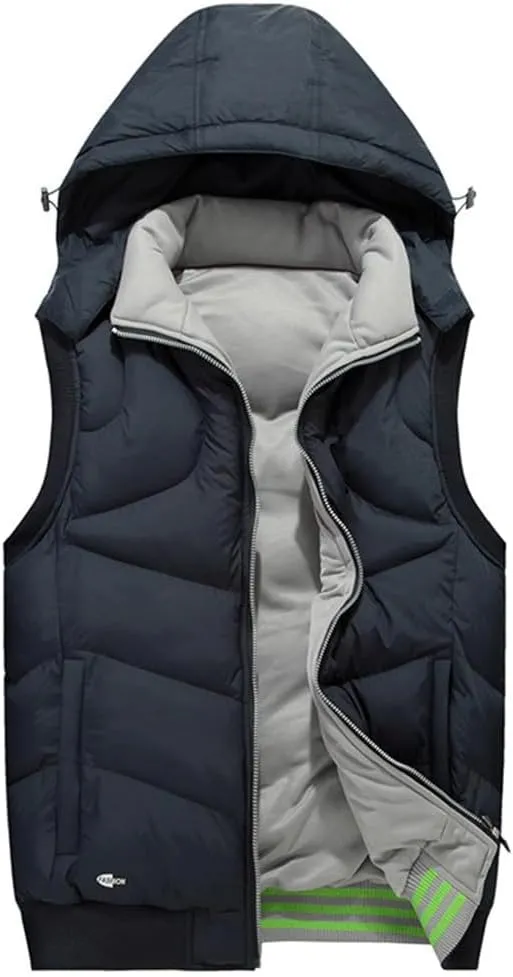 Winter Men Hooded Sleeveless Jackets Warm Cotton Padded Work Waistcoat Coats