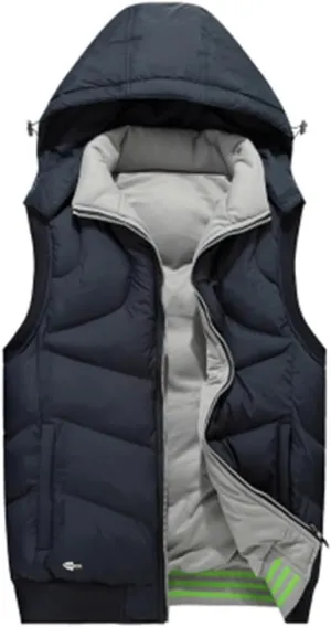 Winter Men Hooded Sleeveless Jackets Warm Cotton Padded Work Waistcoat Coats