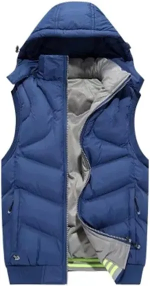 Winter Men Hooded Sleeveless Jackets Warm Cotton Padded Work Waistcoat Coats